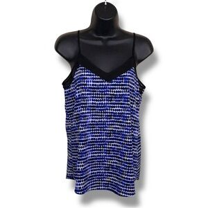 Small Calvin Klein Sleeveless Top Black White Blue Vneck Dots Boho